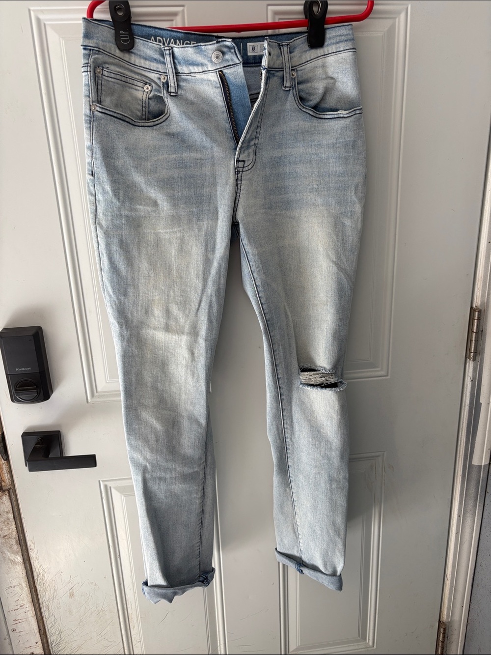 Light Wash Distressed Slim Straight Jeans
